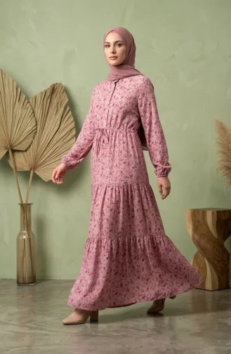 Robe Modeste à Motif Floral Et Ceinture à Nouer 0296-02 Rose 0296-02