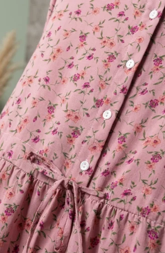 Robe Modeste à Motif Floral Et Ceinture à Nouer 0296-02 Rose 0296-02