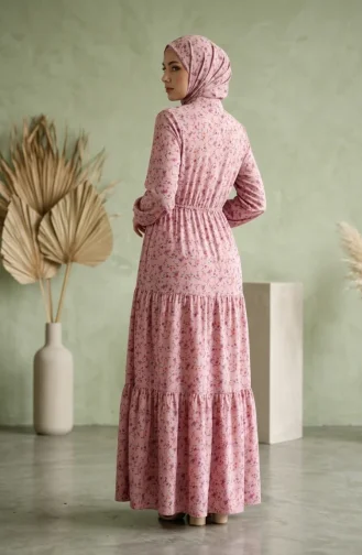 Robe Modeste à Motif Floral Et Ceinture à Nouer 0296-02 Rose 0296-02
