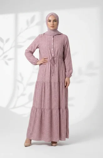 Robe Modeste à Motif Floral Et Ceinture à Nouer 0298-01 Rose 0298-01
