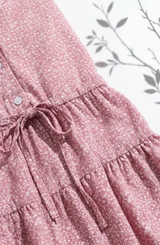 Robe Modeste à Motif Floral Et Ceinture à Nouer 0298-01 Rose 0298-01