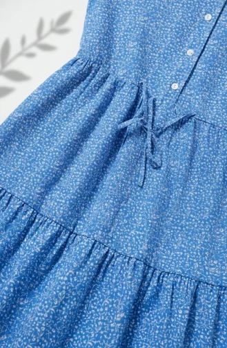 Bescheidenes Kleid Mit Blumenmuster Und Taillenband 0298-02 Marineblau 0298-02