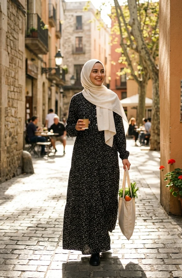 Schwarzes Geblümtes Tailliertes Kleid 0299-01 0299-01