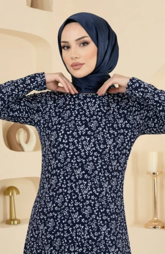 Patterned Tunic With Crinkle Fabric 0504-03 Navy Blue 0504-03