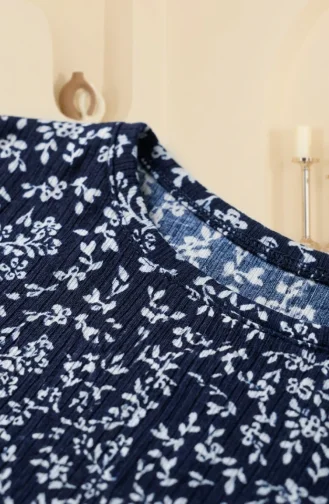 Patterned Tunic With Crinkle Fabric 0504-03 Navy Blue 0504-03