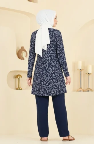 Patterned Tunic With Crinkle Fabric 0504-03 Navy Blue 0504-03