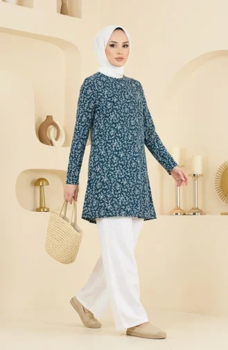 Crinkle Fabric Patterned Tunic 0504-04 Petrol 0504-04