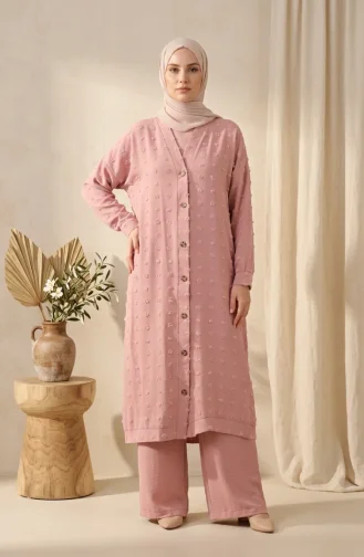 Aerobin Fabric Cardigan With Pom-Pom Buttons 0266-01 Powder Pink 0266-01