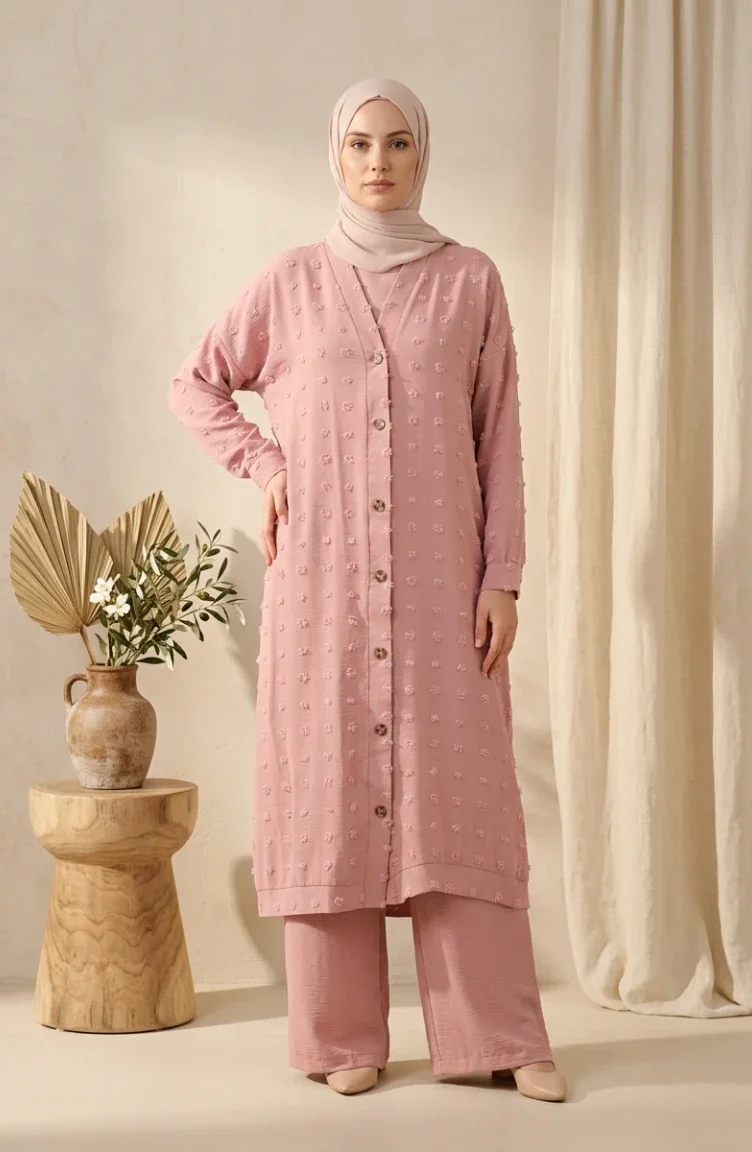 Aerobin Fabric Cardigan With Pom-Pom Buttons 0266-01 Powder Pink 0266-01