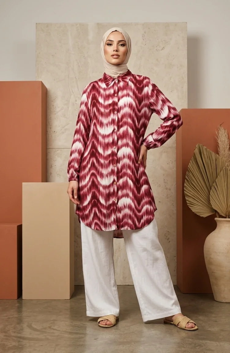 Tunique En Viscose à Col Chemise 0273-01 Bordeaux 0273-01