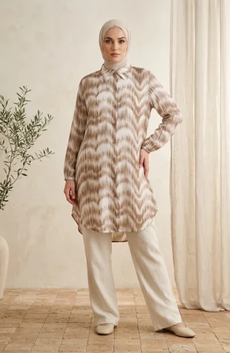 Tunique En Viscose à Col Chemise 0273-03 Beige 0273-03