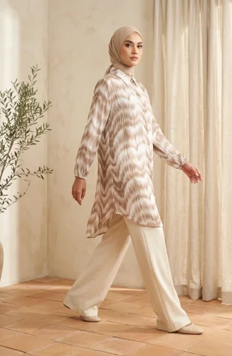 Tunique En Viscose à Col Chemise 0273-03 Beige 0273-03