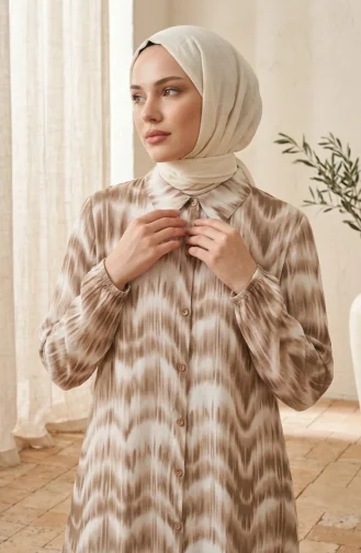 Tunique En Viscose à Col Chemise 0273-03 Beige 0273-03