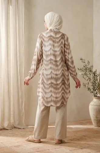Tunique En Viscose à Col Chemise 0273-03 Beige 0273-03