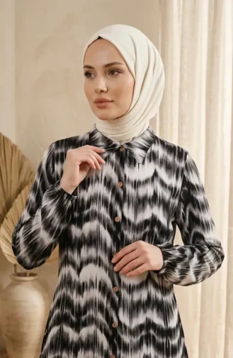 قميص بياقة من الفسكوز 0273-04 أسود 0273-04