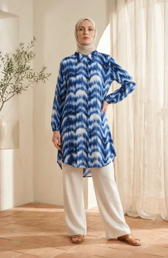 Tunique En Viscose à Col Chemise 0273-05 Bleu Marine 0273-05