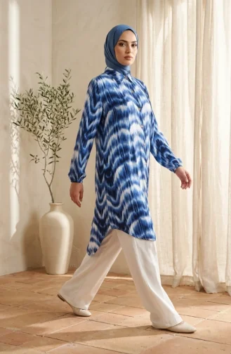 Tunique En Viscose à Col Chemise 0273-05 Bleu Marine 0273-05
