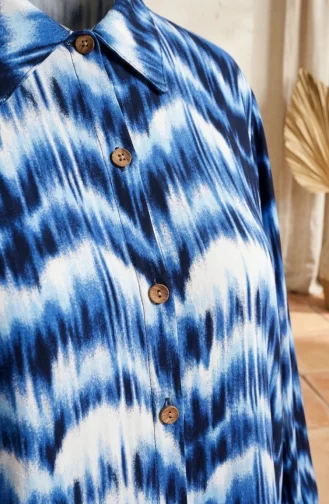 Tunique En Viscose à Col Chemise 0273-05 Bleu Marine 0273-05