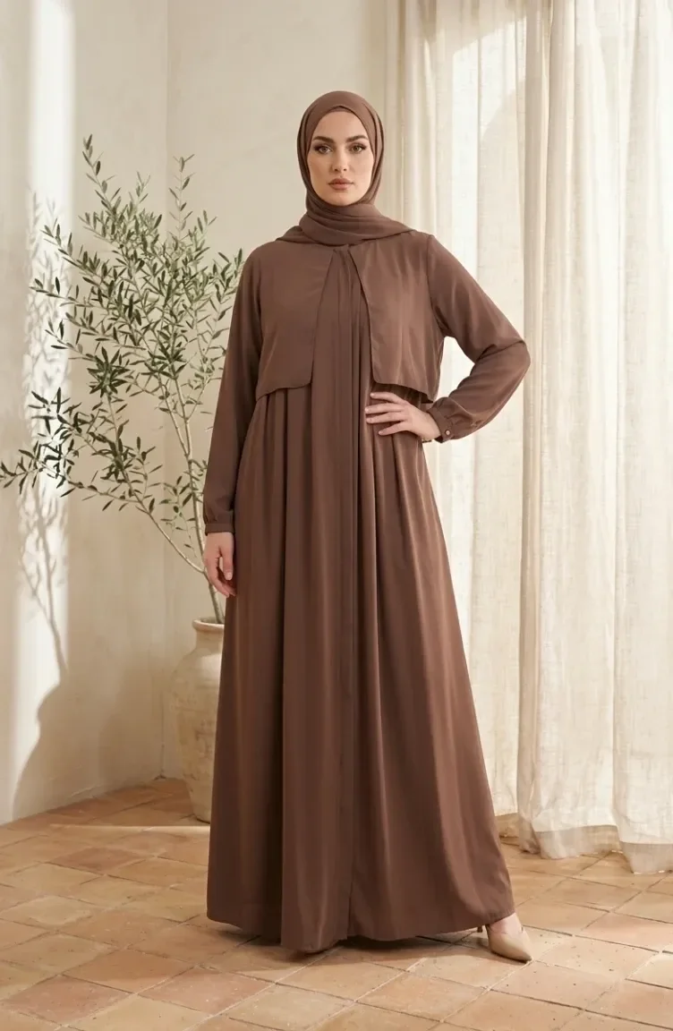 Plissierter Robe Abaya 5085-04 Milchkaffee 5085-04