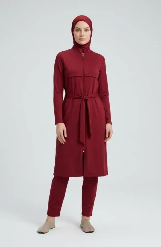 Modern Simplicity Belted Zippered Modest Swimsuit 2602-05 Terracotta 2602-05
