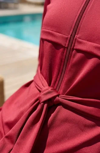 Modern Simplicity Belted Zippered Modest Swimsuit 2602-05 Terracotta 2602-05