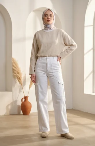 Jeansbroek Met Cargozak 3030-02 Wit 3030-02