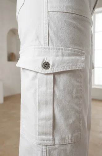 Jeansbroek Met Cargozak 3030-02 Wit 3030-02