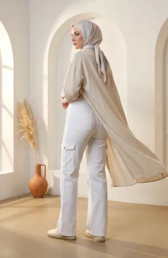 Jeansbroek Met Cargozak 3030-02 Wit 3030-02