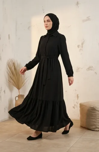 Kleid Mit Spitzendetails Und Gürtel 5086-01 Schwarz 5086-01