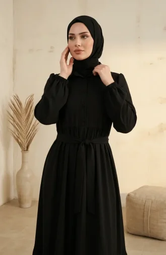 Kleid Mit Spitzendetails Und Gürtel 5086-01 Schwarz 5086-01