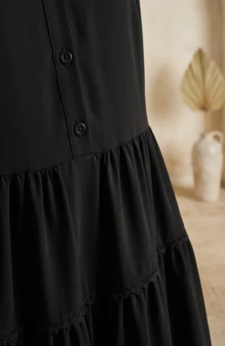 Kleid Mit Spitzendetails Und Gürtel 5086-01 Schwarz 5086-01