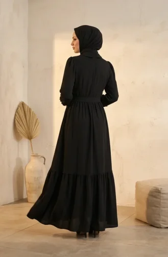 Kleid Mit Spitzendetails Und Gürtel 5086-01 Schwarz 5086-01