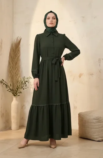 Kleid Mit Spitzendetails Und Gürtel 5086-03 Khaki 5086-03