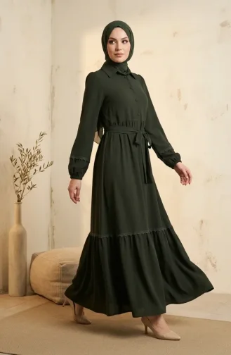 Kleid Mit Spitzendetails Und Gürtel 5086-03 Khaki 5086-03