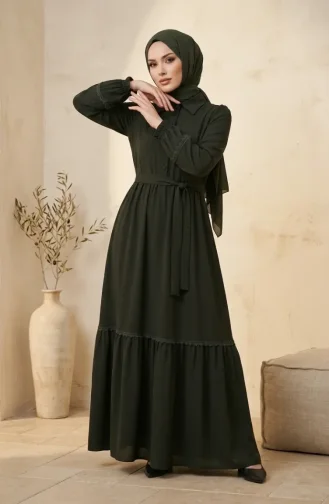 Kleid Mit Spitzendetails Und Gürtel 5086-03 Khaki 5086-03