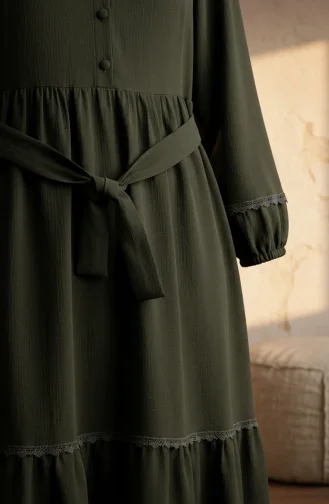 Kleid Mit Spitzendetails Und Gürtel 5086-03 Khaki 5086-03