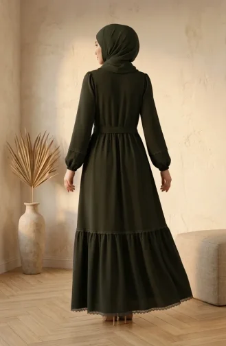 Kleid Mit Spitzendetails Und Gürtel 5086-03 Khaki 5086-03