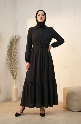Kleid Mit Spitzendetails Und Gürtel 5086-04 Dunkelgrau 5086-04