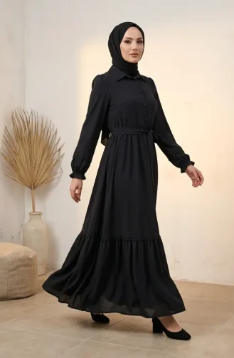 Kleid Mit Spitzendetails Und Gürtel 5086-04 Dunkelgrau 5086-04