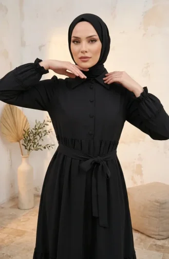 Kleid Mit Spitzendetails Und Gürtel 5086-04 Dunkelgrau 5086-04
