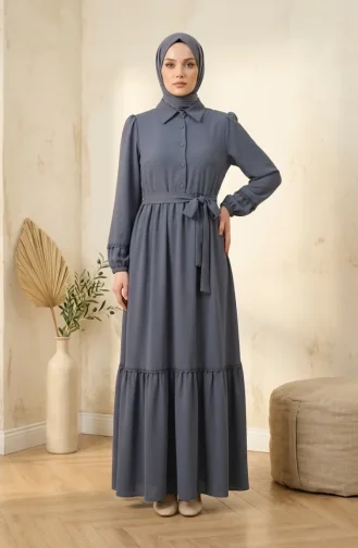 Kleid Mit Spitzendetails Und Gürtel 5086-05 Grau 5086-05