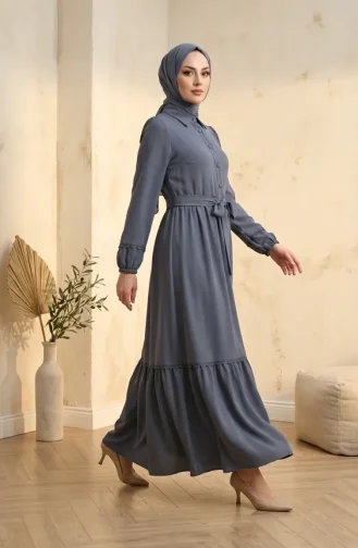 Kleid Mit Spitzendetails Und Gürtel 5086-05 Grau 5086-05