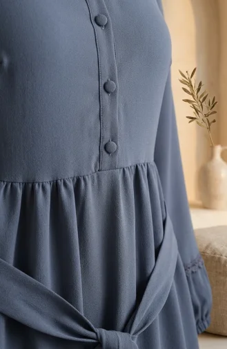 Kleid Mit Spitzendetails Und Gürtel 5086-05 Grau 5086-05