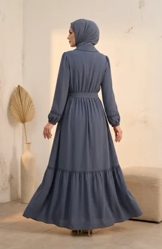 Kleid Mit Spitzendetails Und Gürtel 5086-05 Grau 5086-05