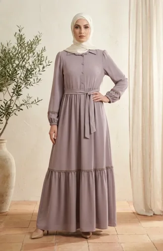 Kleid Mit Spitzendetails Und Gürtel 5086-07 Nerz 5086-07