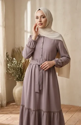 Kleid Mit Spitzendetails Und Gürtel 5086-07 Nerz 5086-07