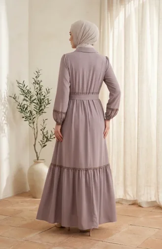 Kleid Mit Spitzendetails Und Gürtel 5086-07 Nerz 5086-07
