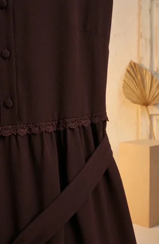 Kleid Mit Spitzendetails Und Gürtel 5086-09 Dunkelbraun 5086-09