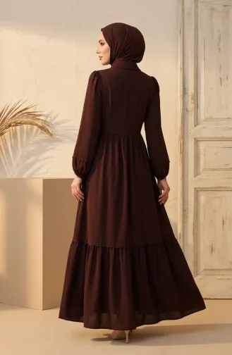 Kleid Mit Spitzendetails Und Gürtel 5086-09 Dunkelbraun 5086-09