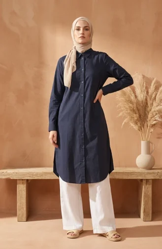 Shirt Collar Button-Down Tunic 1002-01 Navy Blue 1002-01
